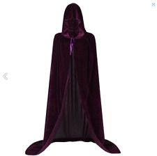 PURPLE VELVET HOODED CLOAK COSTUME SZ L UNISEX COSPLAY GOTHIC ROBE WITCH WIZARD