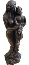Mother and Child Bronze Statue Christian Religious Figurine 8 Inches Tall