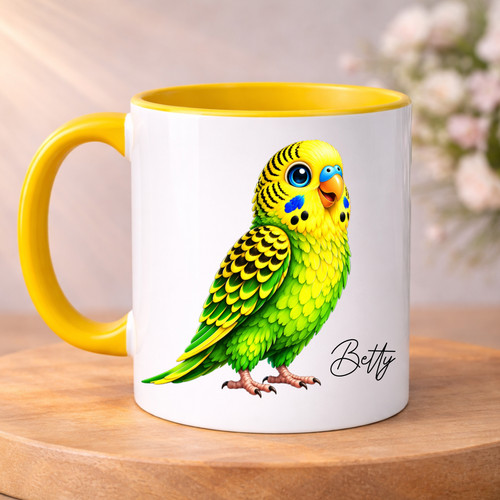 Personalised budgie mug green - personalised, mug,
