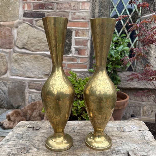 Pair brass etched - brass, indian