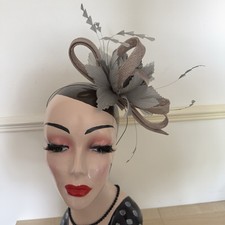 Grey silver feather Fascinator on Headband Wedding Royal Ascot Races Bespoke