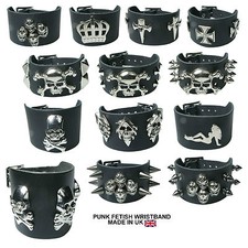 Black New 2 Row Design Studded High Quality Leather Wristband Made In UK