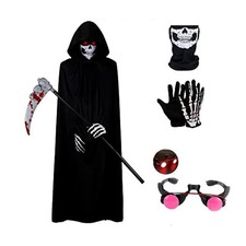 Boys Grim Reaper Costume – Scary Halloween Outfit with Glowing Red Eyes, Mask
