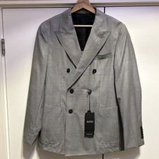 New Hugo Boss B&W Houndstooth Check Wool 2 Piece Suit Double Breasted, 46, 31.5L