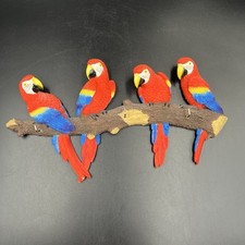 Red Vintage Parrot Bird Shaped Key / Coat 3 Hook Hooks Wall Mounted Hanger VGC