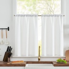 TOPICK Linen-Look White Kitchen Curtains W 26 x L 24 Inch Drop, Light Filtering