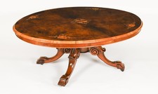 Antique Burr Walnut & Marquetry Inlaid Oval Coffee Table 19th Century