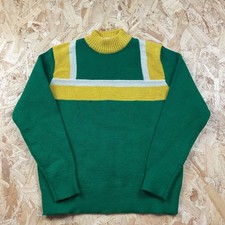 Vintage Saska Sportswear Ski Jumper Wool Green Yellow White S