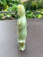 Chinese Carved Green Jade Lady Statue/Figurine 14cm high
