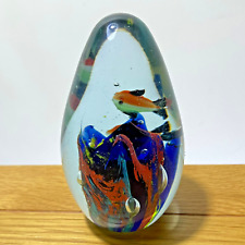 Vintage Glass Paperweight Hand Blown Egg Shape Aquarium Tropical Fish Coral Reef