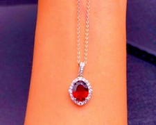 925 Sterling Silver Oval Red