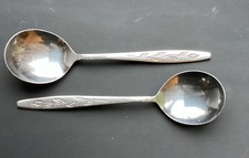 Ashberry Satin Leaf Pattern Stainless Steel Vintage Cutlery. 2 Soup Spoons 