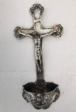 Rare Large Solid Silver Antique Crucifix & Wall Font - Friedrich Reusswig 23cms.