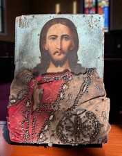 19th Century Russian Icon 'Jesus Christ Pantocrator' Handpainted