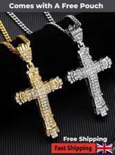 Zirconia Cross Crucifix Pendant Necklace Chain Silver/Gold Colour Jesus UK