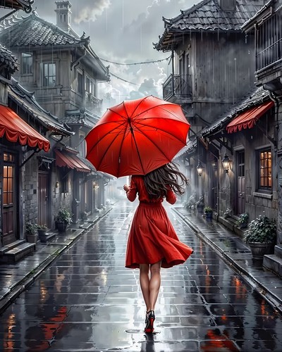 Women red umbrella - women, modern