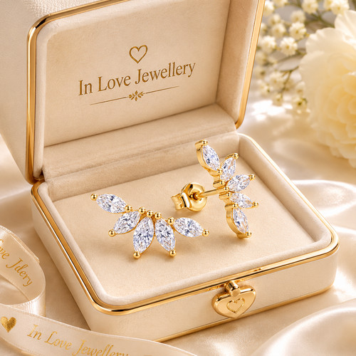 9ct gold marquise - gold, leaf