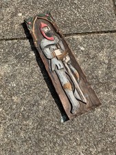 Handcarved Wooden Plaque Medieval Knight Figure Vintage Wall Hanging 5 x 19 inch