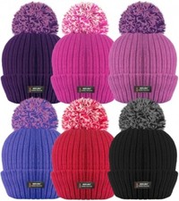 Mens Ladies Thermal Pom Pom Knitted Bobble Hat Fleece Lined Winter Hat