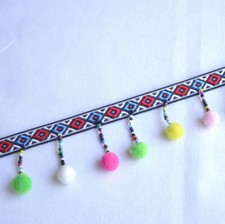 Multi Pom Pom/Bead/Aztec Braid Trim- Approx 40mm Wide- Sold By Metre- £4.99mt