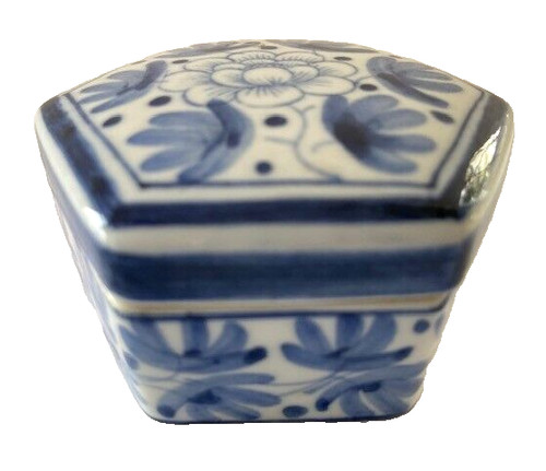 Blue white glazed - glazed, hexagon
