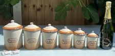 VINTAGE FRENCH ENAMEL STORAGE TINS, JARS - SUCRE FARINE CAFÉ PATES THÉ  EPICES