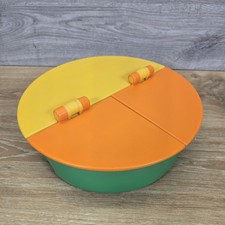 Vintage 1990s Ikea Glis Storage Box 3 Section Orange Yellow Green Container 27cm
