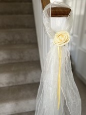 24 Pew Ends Wedding Church Decoration Artificial Yellow Roses Cream Organza