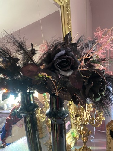 Black faux flowers floral - flowers,