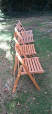 Set of 4 Vintage Wooden Folding Chairs Slatted Garden Space Savers