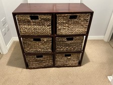 Hardwood Set Of 6 Drawers Unit With Rattan Wicker Drawers 80 X 79 X 37 Cm