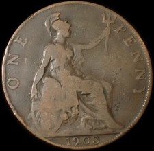 UK One Penny 1903 Edward VII Bronze Coin WCA A85