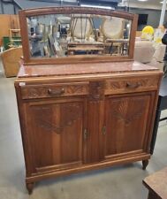 Antique art nouveau marble top walnut mirror carved sideboard  cupboard