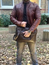 Motorcycle Men’s Vintage Cafe Racer Brown Biker Real Lamb Skin Leather Jacket