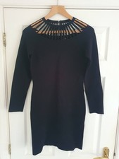 BOUTIQUE MOSCHINO Ladder Neck Shift Dress In Black Ladies Size IT 42/UK 10