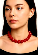 Marge Red Chunky Beads Necklace Simpson Accessory Retro Fancy Dress 1950's Party