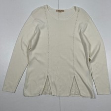 Frank Saul Top Large Beige Womens Long Sleeve Round Neck Plain Lace Detail
