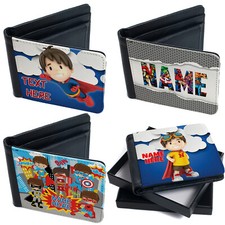 Personalised Superhero Wallet Bi Fold Card Holder Boy Custom Text Birthday Gift