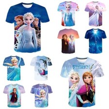 Boys Girls Frozen Anna Elsa Princess Casual Short Sleeve T-Shirt Tee Top Gift UK