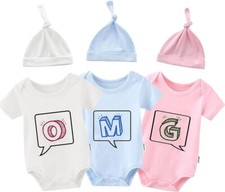 Baby Triplets Bodysuits Clothes Cute Omg Funny Set Infant Outfit Cute Hat