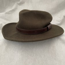 Solognac Showerproof Olive 100% Wool Felt Fedora Trilby Hat Leather Band