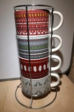 Dunelm  Stackable Mugs with Stand Set of 4 Christmas Themed Mugs Coffee Mugs