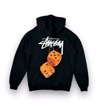 Black Stussy Hoodie Orange Dice Pullover Drawstring Closure Size XL No Tags