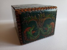 Vintage Hand Painted Pokerwork Playing Card Box