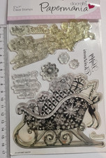 Christmas Silicone Clear Stamps Papermania - Santa Sled Reindeer bargain card