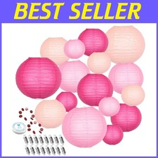Pink Paper Lanterns Set with