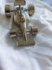 Racing Car Metal  Silver  Clock, Working, Really Beautiful Cond.