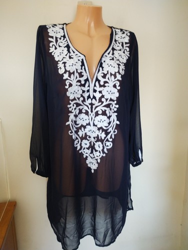 Embroidered navy kaftan - m&s,