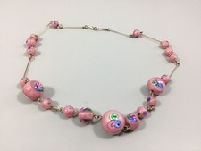 Venetian Vintage Art Deco Wedding Cake Pink Glass Beaded Necklace 16 1/2”
