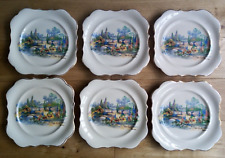 Set of 6 Vintage Retro antique 1940s Sandland Ware plates In An Old World Garden